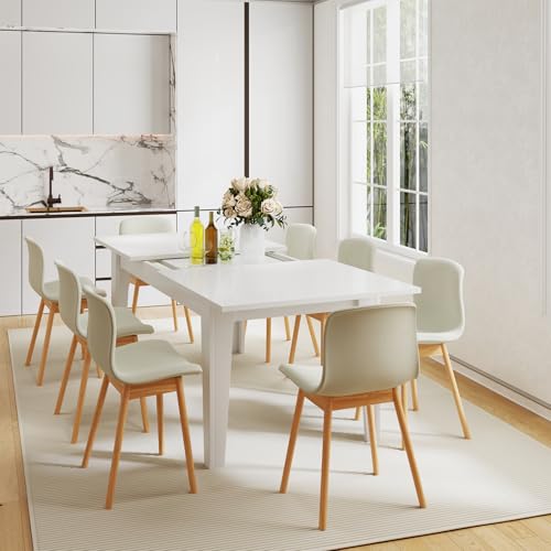 Zevemomo Expandable Dining Table, Large Wood Dining Table for 6-12, 70.87"-106.5" Modern Rectangular Long Kitchen Table with Metal Track for Kitchen, Living Room, Office-White