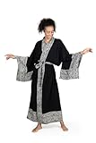 NOVICA Black Batik Printed Hand Made Robe, Midnight Rose' (One Size Fits Most)