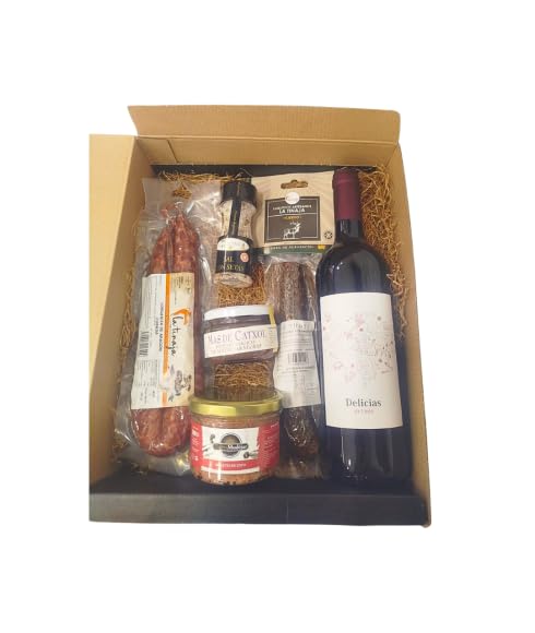 DEGUSTA TERUEL. Lote de Navidad con Sal con Setas, Pate de Aceitunas, Rilletes de Pato, Embutidos y Vino Tinto.