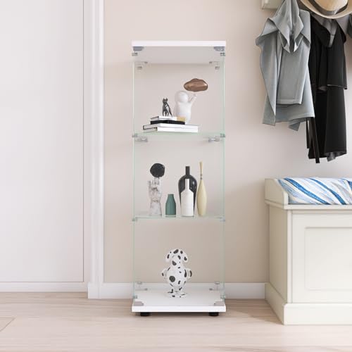 PerGar Vitrina de cristal, vitrina de cristal, armario con 3 estantes y puerta, vitrinas de una sola puerta para salón, cocina, dormitorio, oficina, vitrina de cristal blanco, antiguos libros