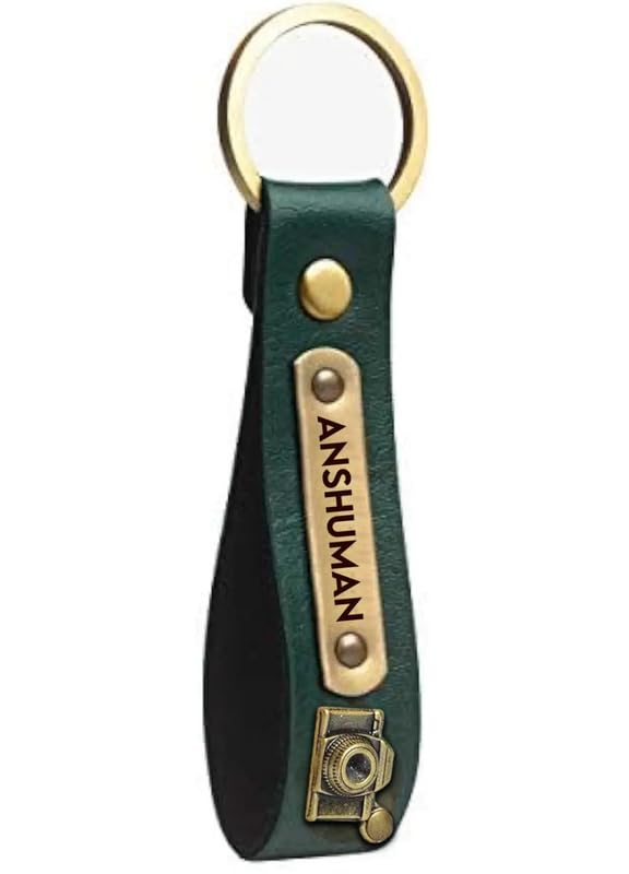 Customised Name Keychain – Engraved Keyring with Name & Initial | Dark Green Personalized Keychain Gift for Men & Women | Birthday & Anniversary Keepsake
