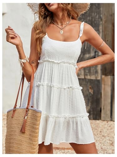 Image of MakeMeChic Women's Boho Mini Dress Summer Vacation Sundress Dots Sleeveless Cami Country Short Dress