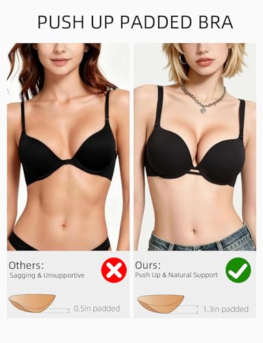 Upushall Womens Plunge Padded Push Up Bras for Small Breast Seamless T Shirt Bra Underwire Black — view 2