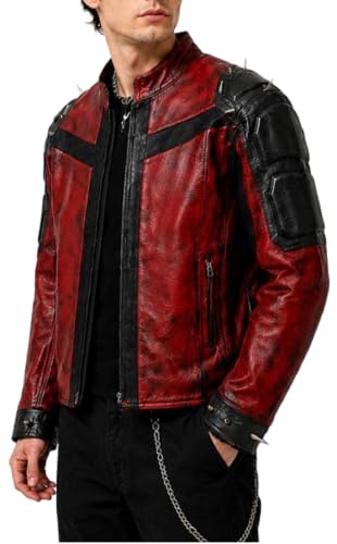 Veste en cuir cloutée pour homme punk gothique veste rouge noir