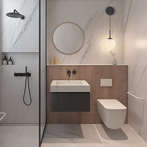 Image of BOKT Lighting Black 1-Light Frosted White Glass Wall Sconce Mid Century Modern Globe Ball Bathroom Wall Light Rustic Industrial Bedroom Bedside Wall Reading Lamp (Black+White)