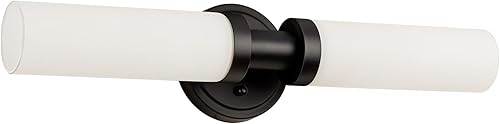 Miniatura 1 de SANTOSTOCK Lámparas de baño negras, apliques de pared de 2 luces con pantalla de vidrio blanco, luces modernas de tocador para espejo, lámpara de