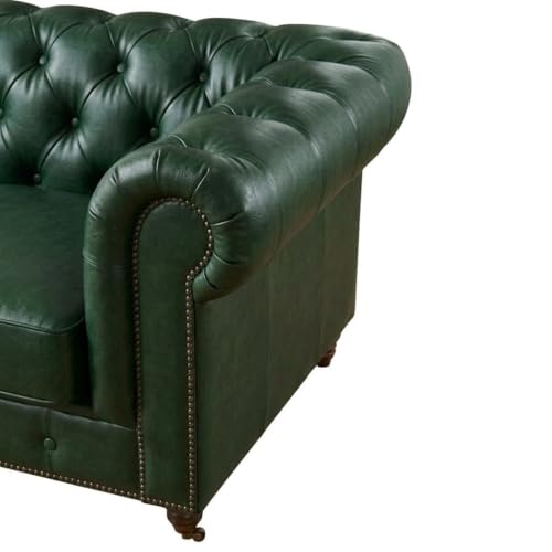 Image of Classic Leatherette Chester Sofa Set Button Tufted, Classic Style Sofa Set for Living Room, Office, and Hallway Colour (Bottle Green Leatherette, 3+2 = 5 Seater Sofa)