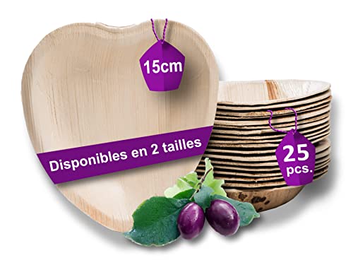 Waipur Assiette Palmier Bio - 25 Assiettes Cœur 15 cm – Vaisselle Jetable de Qualité Supérieure - Stable, Naturelle et Biodégradable – Assiette Bambou similaire