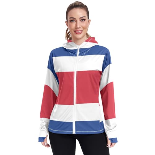Costa Rica Flag Womens UPF 50+ Sun Protection Hoodie Jacket Lightweight Long Sleeve Sun Shirt with Pocket Multicoloured
