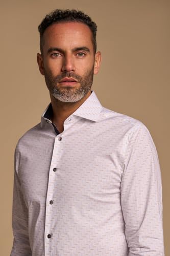 Camisa informal de negocios blanca para hombre de algodón estampado geométrico de vestir 2