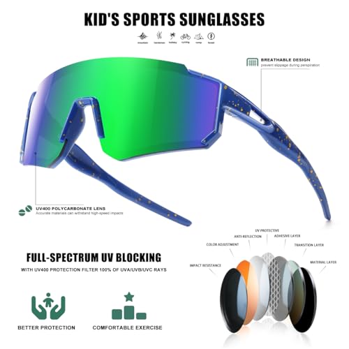 Image of SEKKAF Kids Sunglasses Youth Baseball Sunglasses for Boys Girls Softball Sports Sun Glasses UV Protection