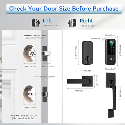 Image of Fingerprint Smart Door Lock with Handle Set, Keyless Entry Door Lock with Keypad,5-in-1 Deadbolt,Bluetooth Deadbolt with Auto Lock,Black