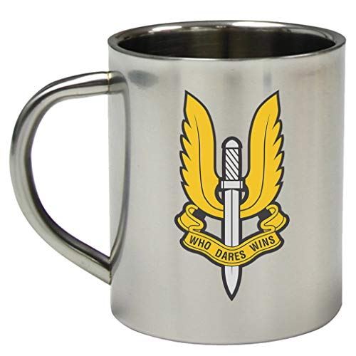 SAS, Forces spéciales en acier militaire Mug, Mug, SAS Casquette badge, GPO Group Motif militaire, cadeaux, SAS en acier Mug, SAS Emblème, passe au lave-vaisselle, 283,5u00a0gram en acier inoxydable
