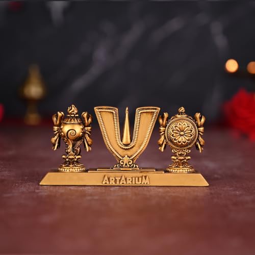 Image of Artarium Vaishnav Tilak Sankh Chakra Tilak of Lord Vishnu for Home Temple & Office Material- Resin & Marble Dust (Vaishnav Tilak 4 Inch)