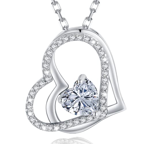 Misumor 925 Sterling Silver Necklaces For Women Silver Gold Rosegold Heart Pendant With Birthstone Jewelry Gifts For Girlfriend Mom Wife On Birthday Anniversary Valentines Day (Sliver) #TOP9