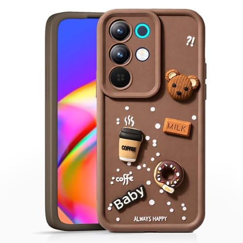 Image of Bintage CASE Cute Fun Taddy Cartoon 3D Ball Bear Milk Cake Coffee Silicon Case Full Body & Camera Protection Back Cover Compatible for Realme Narzo 90x - Brown