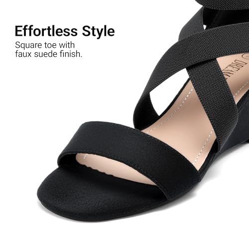 DREAM PAIRS DREAM PAIRS Women's Elastic Ankle Strap Low Wedge Sandals Comfortable Dressy Heels for Summer Formal and Special Occasions,Size 9,Black,INNIS-1