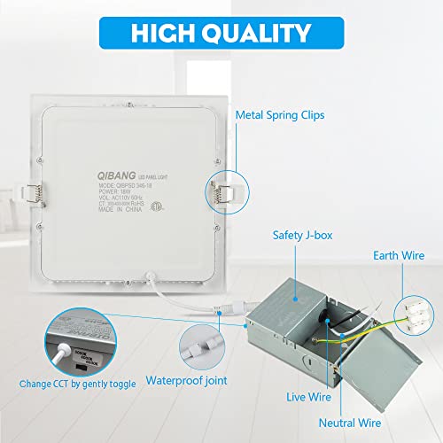 Qibang 8 Inch Square Led Recessed Lighting Dimmable With J-Box,3Cct 3000K-6000K Selectable,18W Ultra-Thin Led Recessed Ceiling Light Canless Led Recessed Light Fixtures 1500Lm High Brightness 1 #TOP4