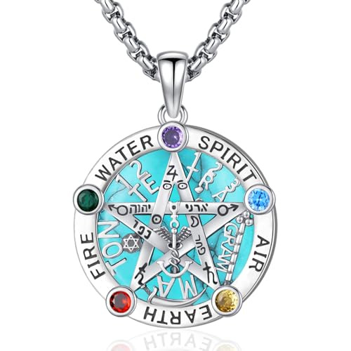 Eusense Triple Moon Goddess Necklac for Women Men Tree of Life Pendant Tetragrammaton Necklace Sterling Silver 925 Pentagram Moon Pentacle Goddess Pagan Wiccan Tree Life Jewelry