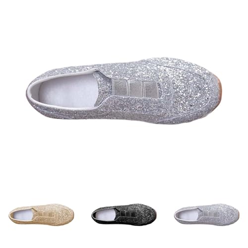 Womens Glitter Slip On Trainers Sequin Shoes For Women Breathable Lightweight Sneakers Sparkly Metallic Sport Pumps For Party Casual Plat Bottom Walking Trainers Tennis Shoes For Women Uk