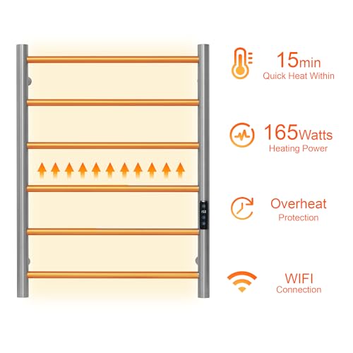 SHARNDY Electric Towel Rack with Voice Control for Alexa & Google Home,TUYA-Wall-Mounted Bathroom Heating Towel Warmer,Plug-in,26.77x20.47x4.39in,Stainless Steel Material,Brushed，6 Bars by SHARNDY - Image 5