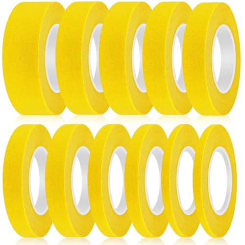 Nadinsta 11 Rollos Cinta Carrocero, Cinta Carrocero Pintura, Cinta de Carrocero Pack de 5/7/10/12/15/20 mm x 20m Adhesiva no Deja Residuos para Artes, Manualidades, Pintores, Decorar (amarillo)