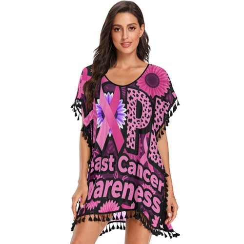 GuoChe Traje de baño para mujer, vestido de playa para traje de baño, Breast Cancers Awareness Hope Blush Ribbon Leopard, S