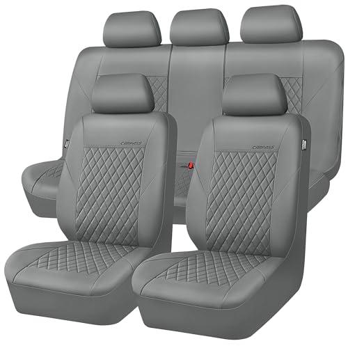 Image of CAR PASS Quilting Faux Leather Seat Covers Full Set, Waterproof Deluxe PU Premium Auto Seat Cover, Breathable Seat Covers Universal Fit for Most Sedan SUV Van Small Truck, Airbag Compatible All Gray