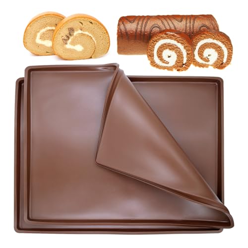 WYYFXY® 2 Stück Silikon Backmatte, 30 × 38cm Silikonmatte Groß mit Rand Dauerbackmatte für Backofen Antihafte Silikonmatte Backofen für Biskuitrollen, Gebäck, Teig, Pizza