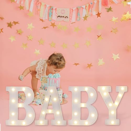 Image of BABY Marquee Letter Lights, LED Light Up Letters for Baby Shower | Baby LED Light Sign, Battery Powered Lighted Letters for Party Table Centerpieces, Home Bedroom Nursery Wall Decor
