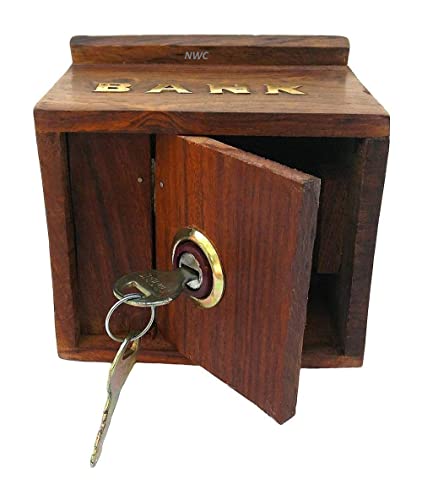Image of Handmade Wooden Piggy Bank | Wooden Money Box with Lock | Wooden Coin Box | Wooden Money Bank Coin Storage Bank for Kids and Adults, Brown (Wooden Money Bank Coin Storage Kids 10)