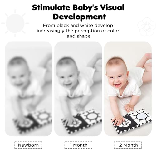 Image of URMYWO Black and White Tummy Time High Contrast Newborn Toys 0-3 Months, Soft Baby Book, Visual Stimulation Montessori Sensory Infant Toys 0-6-12 Months, Shower Gift for Boys Girls
