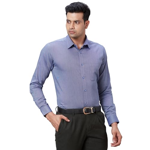 Image of Raymond Men's Pure Cotton Structure Pattern Slim Fit Semi Cutaway Collar Full Sleeve Formal Shirt