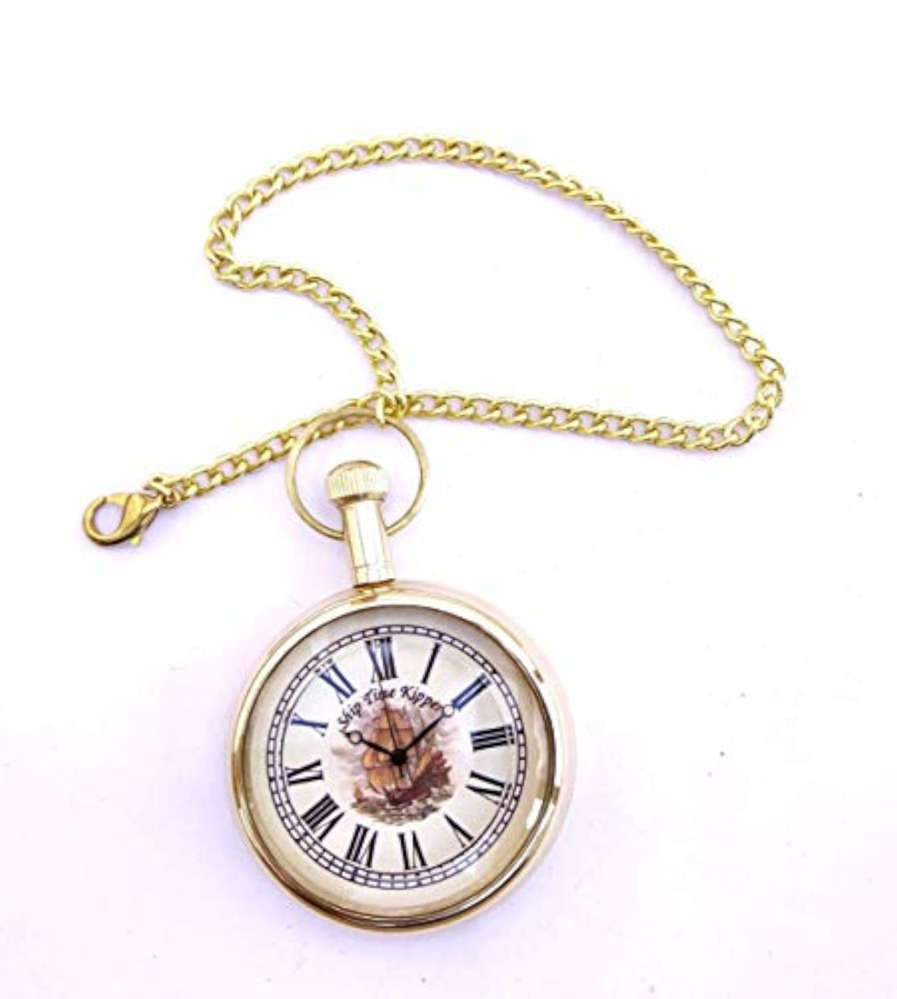 Royal Gold Brass Ship Time Kipper Antique Pocket Watch