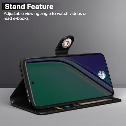 Image of Pikkme Flip Cover for Realme 14 Pro Plus 5G Leather Finish | Inside TPU with Card Pockets | Wallet Stand and Shock Proof | Complete Protection Button Flip Case(Black)