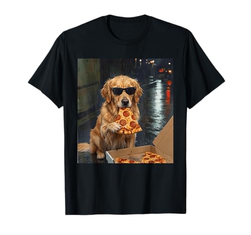 Funny Golden Retriever Dog Eating Pizza Meme Cool Dog T-Shirt