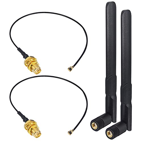 Kaunosta Dual Band WiFi 2.4GHz 5.8GHz Antenna 8DBI MIMO RP-SMA Male Antenna with 17CM IPX 1.13 to RP-SMA Female Extension Cable for Wireless Mini PCIE Network Card WiFi Adapter Laptop (2 pcs)
