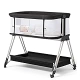 Fodoss Baby Bassinet Bedside Sleeper with Wheels and Storage Tray,4-Sided Mesh Bedside Bassinet Co...