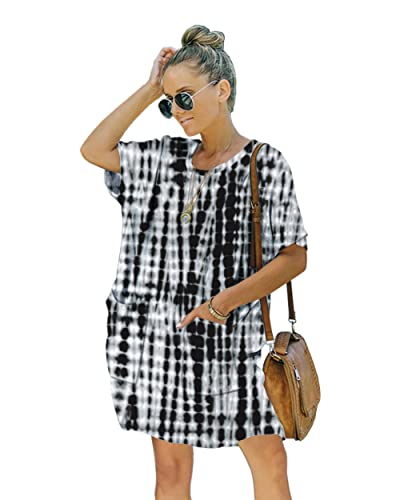 Image of Women's Casual Summer T Shirt Dress Elastic Loose Short Sleeve Dress with Pocket for Women