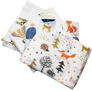 Little English Quality Muslin Squares cloth for Babies, Ultrasoft with 4 unique animal designs - Animal Friends - Pack of 4 - Size 60cm x 60cm
