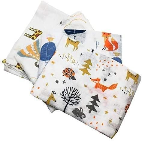 LEBCO Little English Quality Muslin Squares cloth for Babies, Ultrasoft with 4 unique animal designs - Animal Friends - Pack of 4 - Size 60cm x 60cm