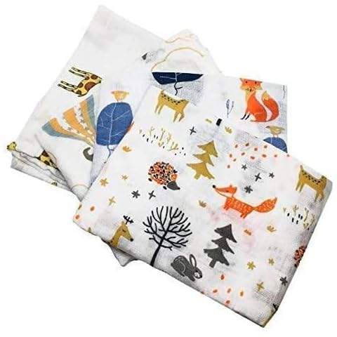 Little English Quality Muslin Squares cloth for Babies, Ultrasoft with 4 unique animal designs - Animal Friends - Pack of 4 - Size 60cm x 60cm Cover