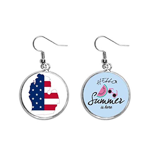 Pendientes de sandía de Michigan un regalo especial con mapa de estrellas y bandera de USA