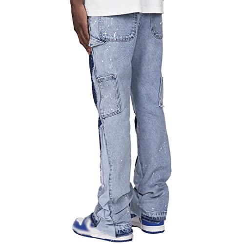 Maiyifu-GJ Men's Distressed Patchwork Stretch Jeans Slim Fit Straight Leg Denim Pants Retro Washed Patches Jean Trousers2