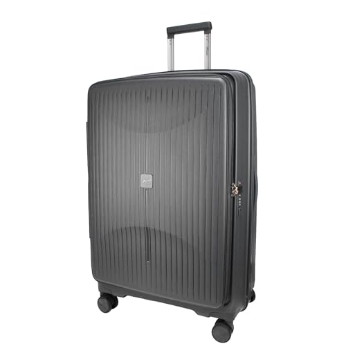 Image of F Gear Myton Dark Grey Large Front Opening Hard Luggage | Lightweight Expandable Check-in Suitcase with 360 Spinner Silent 8-Wheels, Built-in TSA Lock, Anti-Theft Zipper & 3-Level Telescopic Trolley