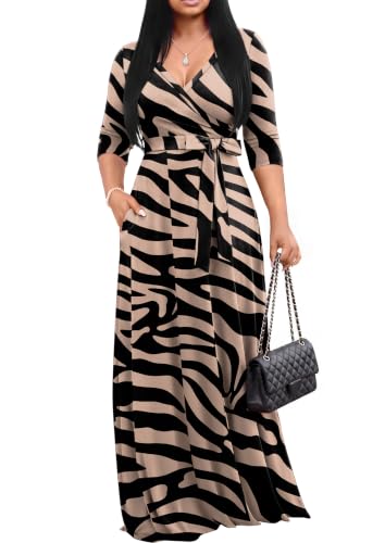 Image of FANDEE Plus Size Maxi Dress for Women Casual Summer Sundress V-Neck 3 /4 Sleeve