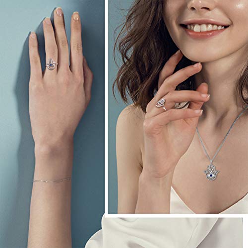 Evil Eye Necklace Evil Eye Hamsa Hand of Fatima Necklace 925 Sterling Silver Fine Jewelry Gifts for Womens White Blue CZ Third Eye Stud Earrings Turkish Eye Ring Hamsa Hand Jewelry Set Gifts Valentine Day Chrismtas Gifts4