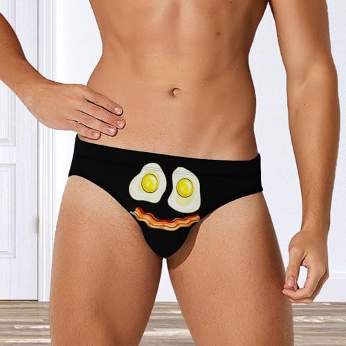 Fried Eggs Bacon Funny Smiling Face Funny Swim Briefs for Men Bikini Swimsuit Low Rise Short Surfing Briefs Swimwear3