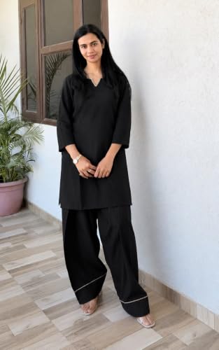 Image of Women's Rayon Farshi Salwar Suit with Palazzo Set 3 /4 Sleeves Plain Kurti for Women and Girls