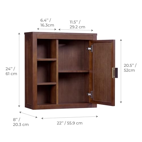Teamson Home Hatteras 22" W Wall Cabinet with Open & Closed Storage Featuring Sturdy Shelves, Coastal Modern Style and Solid Wood Bracket for Secure Wall Installation, Walnut Finish by Teamson Home - Image 6